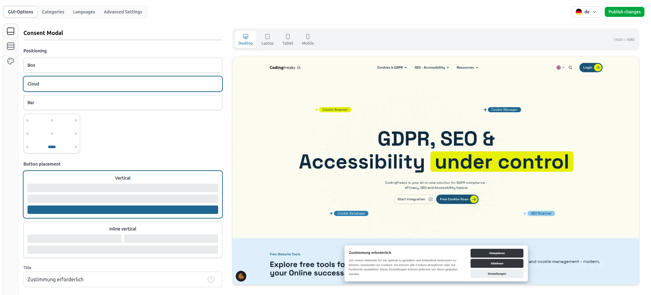 CodingFreaks Cookie Configurator UI Interface